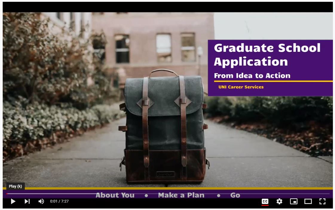 YouTube video with titled "Graduate School Application: From Idea to Action"